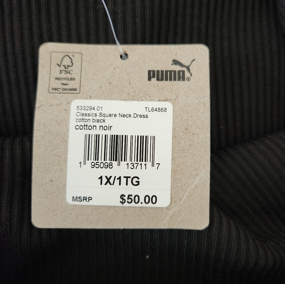 New 1X Puma Black Ribbed Square Neck Bodycon Dress - Picture 8 of 16